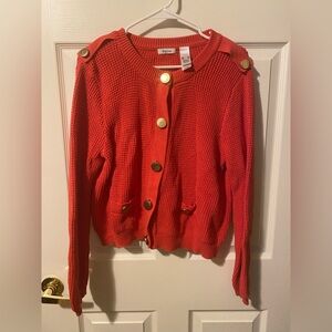 liz & co. Vibrant Red Cardigan with Gold Accents